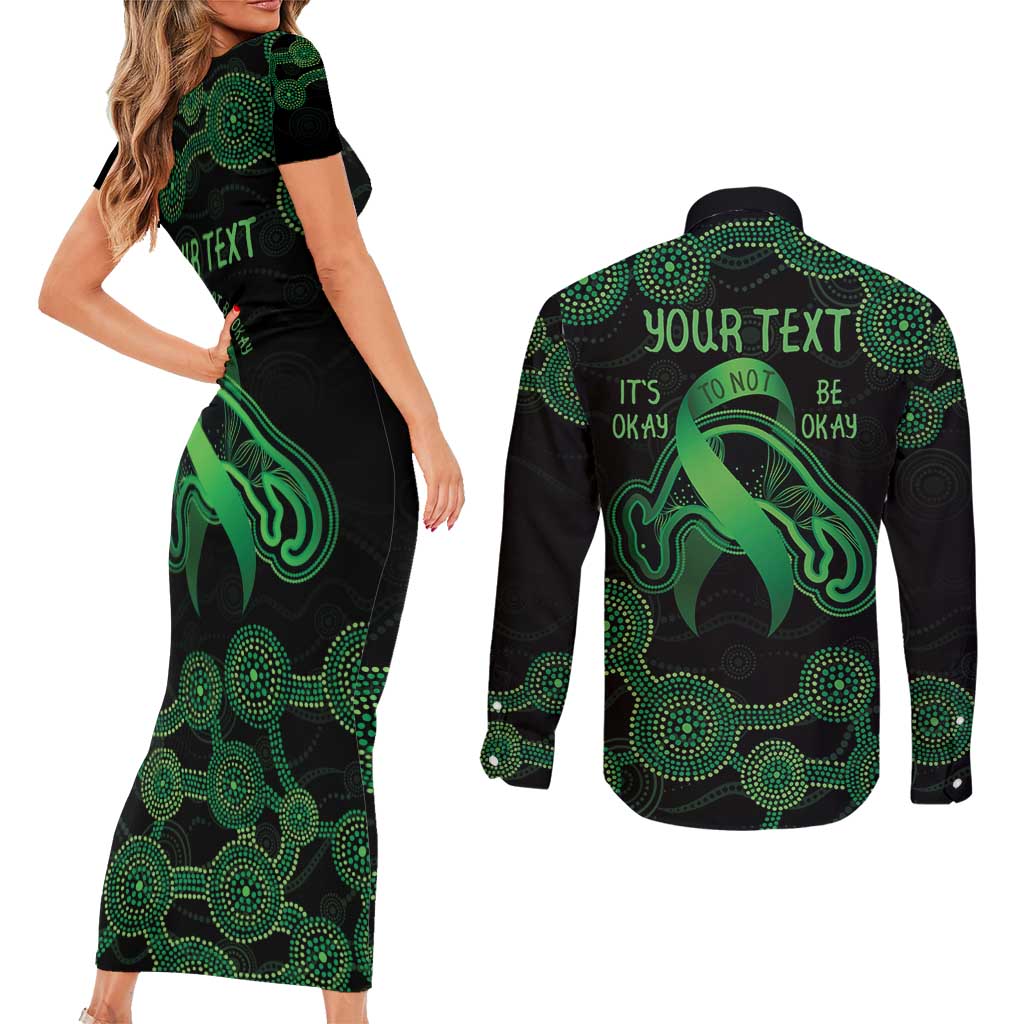 Green Kangaroo Ribbon Aboriginal Personalised Couples Matching Short Sleeve Bodycon Dress and Long Sleeve Button Shirt Depression Awareness