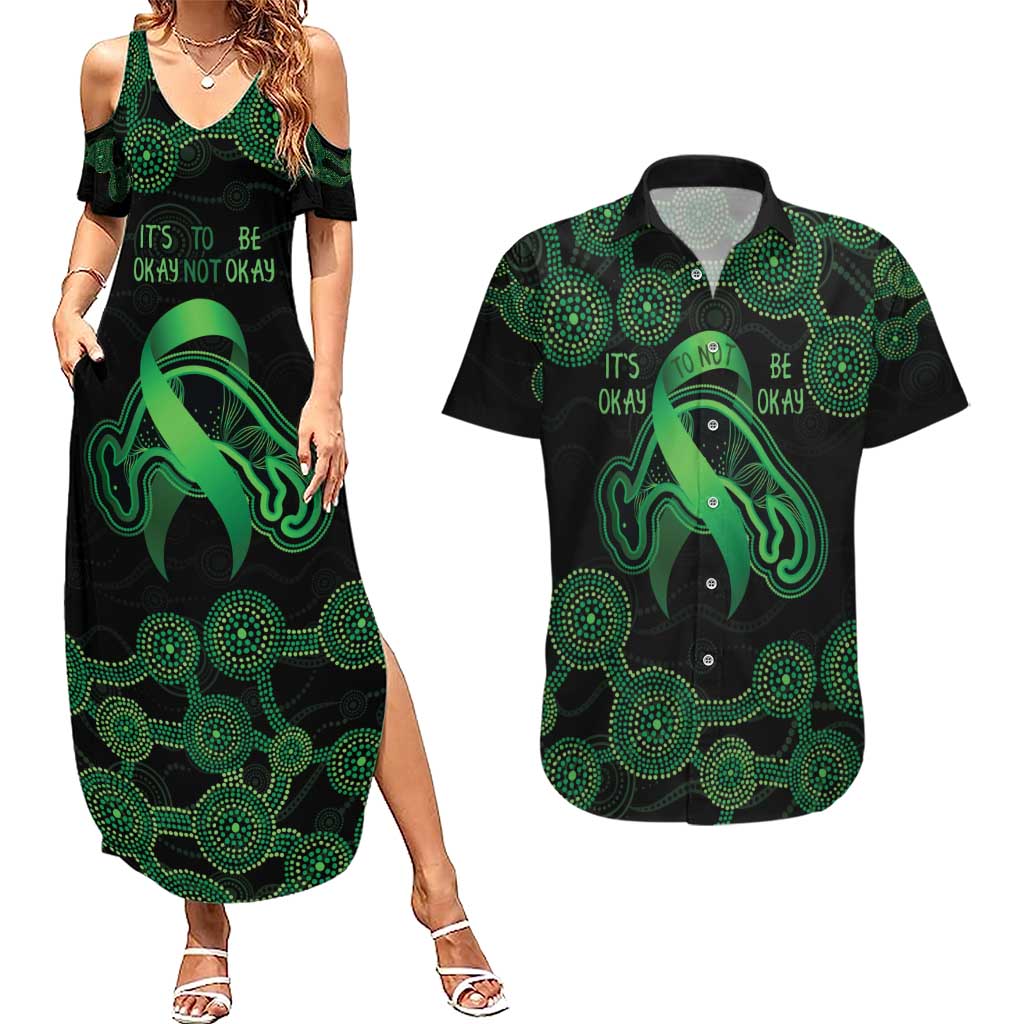 Green Kangaroo Ribbon Aboriginal Personalised Couples Matching Summer Maxi Dress and Hawaiian Shirt Depression Awareness