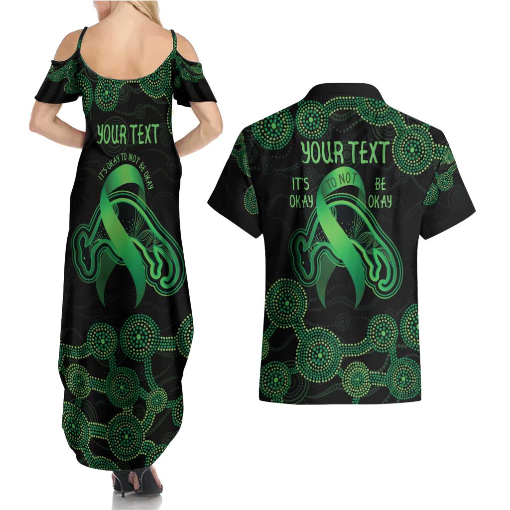 Green Kangaroo Ribbon Aboriginal Personalised Couples Matching Summer Maxi Dress and Hawaiian Shirt Depression Awareness