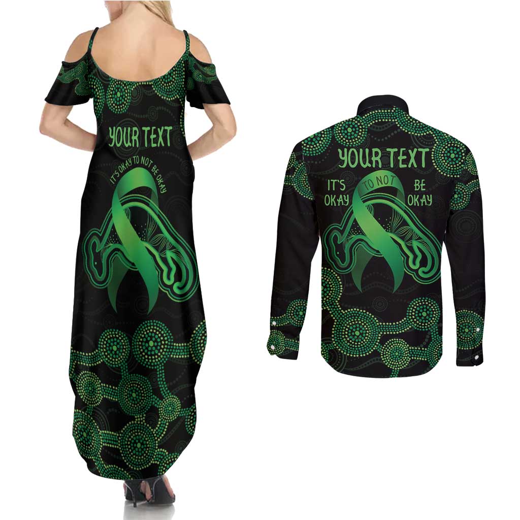 Green Kangaroo Ribbon Aboriginal Personalised Couples Matching Summer Maxi Dress and Long Sleeve Button Shirt Depression Awareness