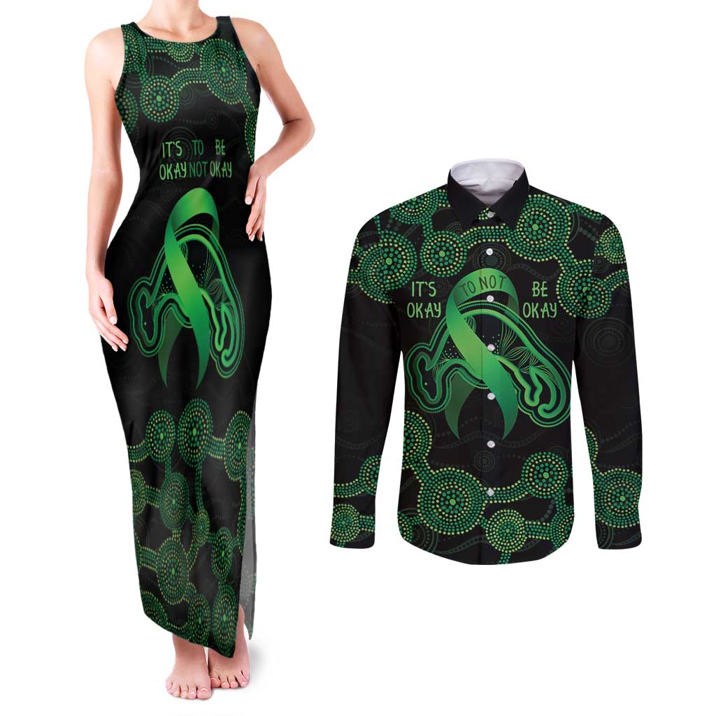 Green Kangaroo Ribbon Aboriginal Personalised Couples Matching Tank Maxi Dress and Long Sleeve Button Shirt Depression Awareness