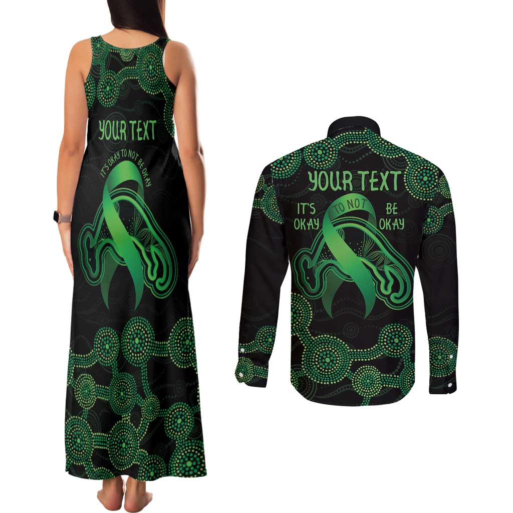 Green Kangaroo Ribbon Aboriginal Personalised Couples Matching Tank Maxi Dress and Long Sleeve Button Shirt Depression Awareness