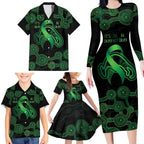 Green Kangaroo Ribbon Aboriginal Personalised Family Matching Long Sleeve Bodycon Dress and Hawaiian Shirt Depression Awareness