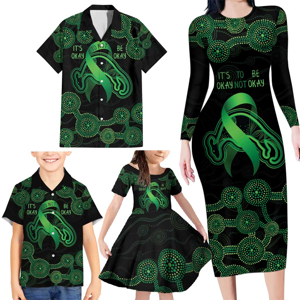 Green Kangaroo Ribbon Aboriginal Personalised Family Matching Long Sleeve Bodycon Dress and Hawaiian Shirt Depression Awareness