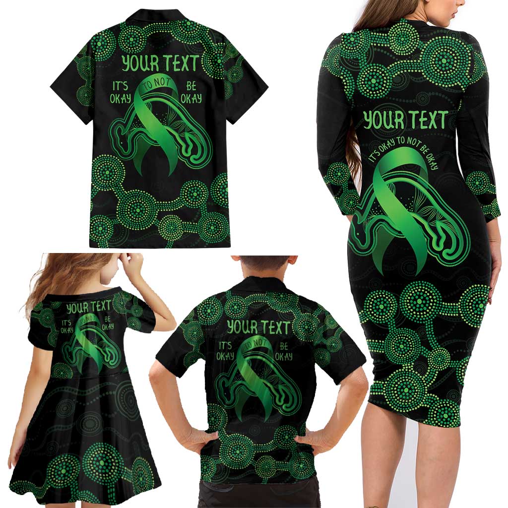 Green Kangaroo Ribbon Aboriginal Personalised Family Matching Long Sleeve Bodycon Dress and Hawaiian Shirt Depression Awareness
