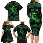 Green Kangaroo Ribbon Aboriginal Personalised Family Matching Long Sleeve Bodycon Dress and Hawaiian Shirt Depression Awareness