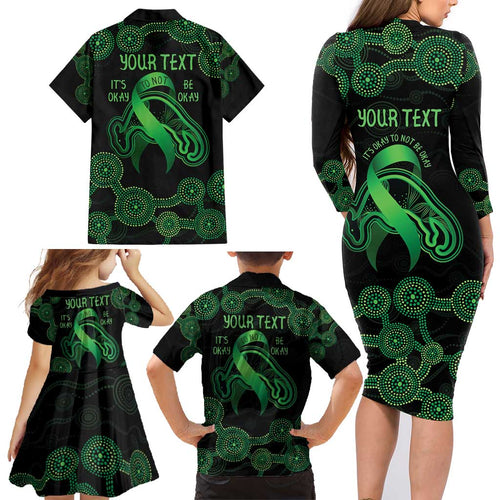Green Kangaroo Ribbon Aboriginal Personalised Family Matching Long Sleeve Bodycon Dress and Hawaiian Shirt Depression Awareness