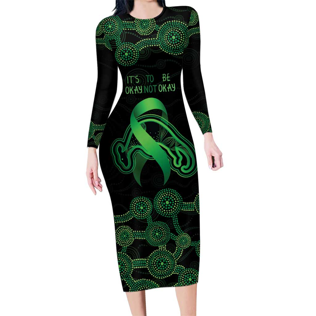 Green Kangaroo Ribbon Aboriginal Personalised Family Matching Long Sleeve Bodycon Dress and Hawaiian Shirt Depression Awareness