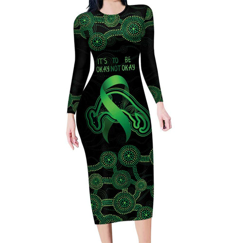 Green Kangaroo Ribbon Aboriginal Personalised Family Matching Long Sleeve Bodycon Dress and Hawaiian Shirt Depression Awareness