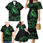 Green Kangaroo Ribbon Aboriginal Personalised Family Matching Mermaid Dress and Hawaiian Shirt Depression Awareness
