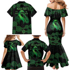 Green Kangaroo Ribbon Aboriginal Personalised Family Matching Mermaid Dress and Hawaiian Shirt Depression Awareness