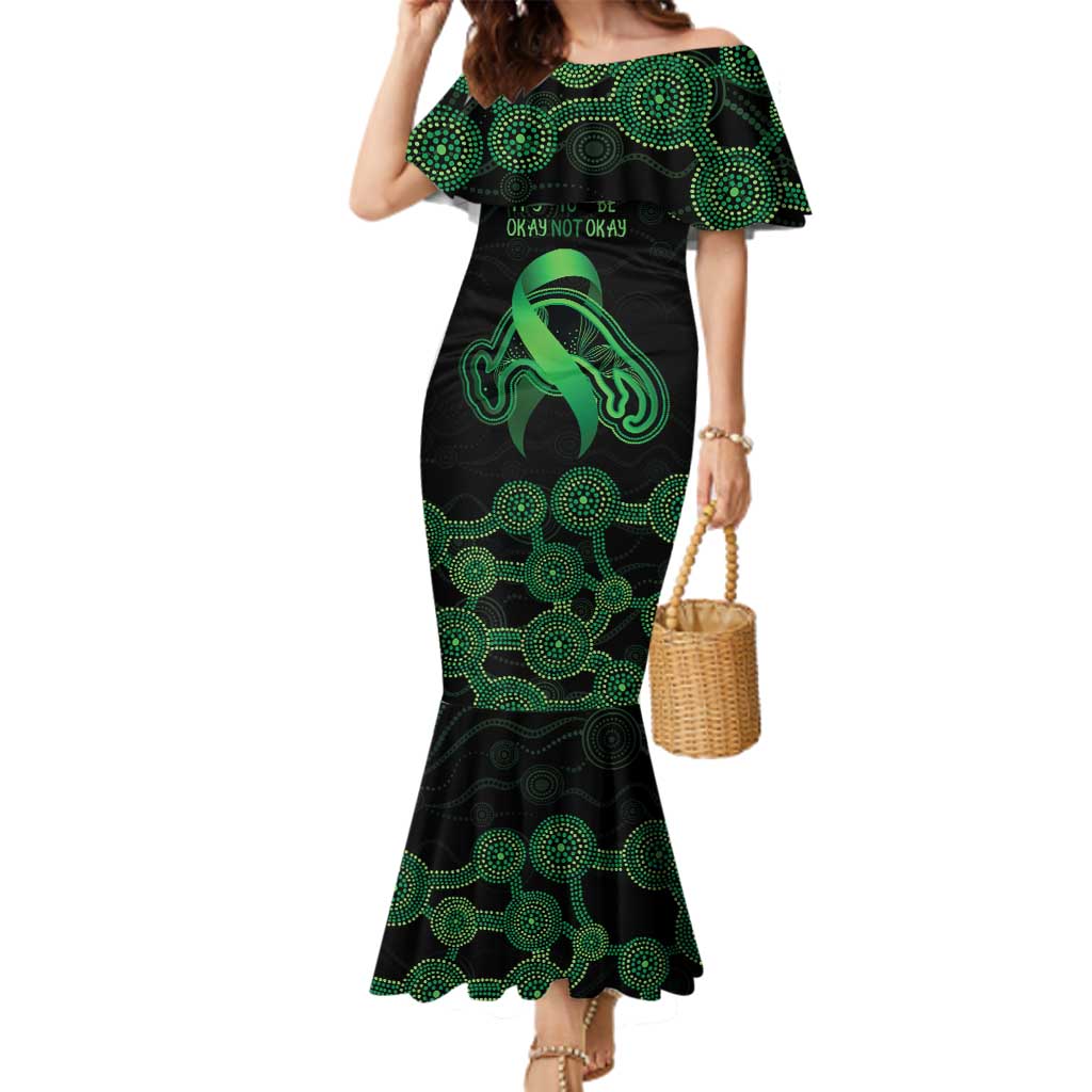 Green Kangaroo Ribbon Aboriginal Personalised Family Matching Mermaid Dress and Hawaiian Shirt Depression Awareness