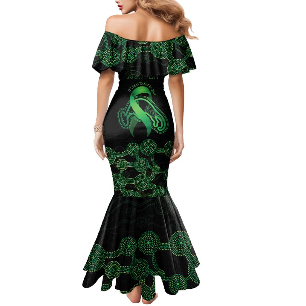Green Kangaroo Ribbon Aboriginal Personalised Family Matching Mermaid Dress and Hawaiian Shirt Depression Awareness