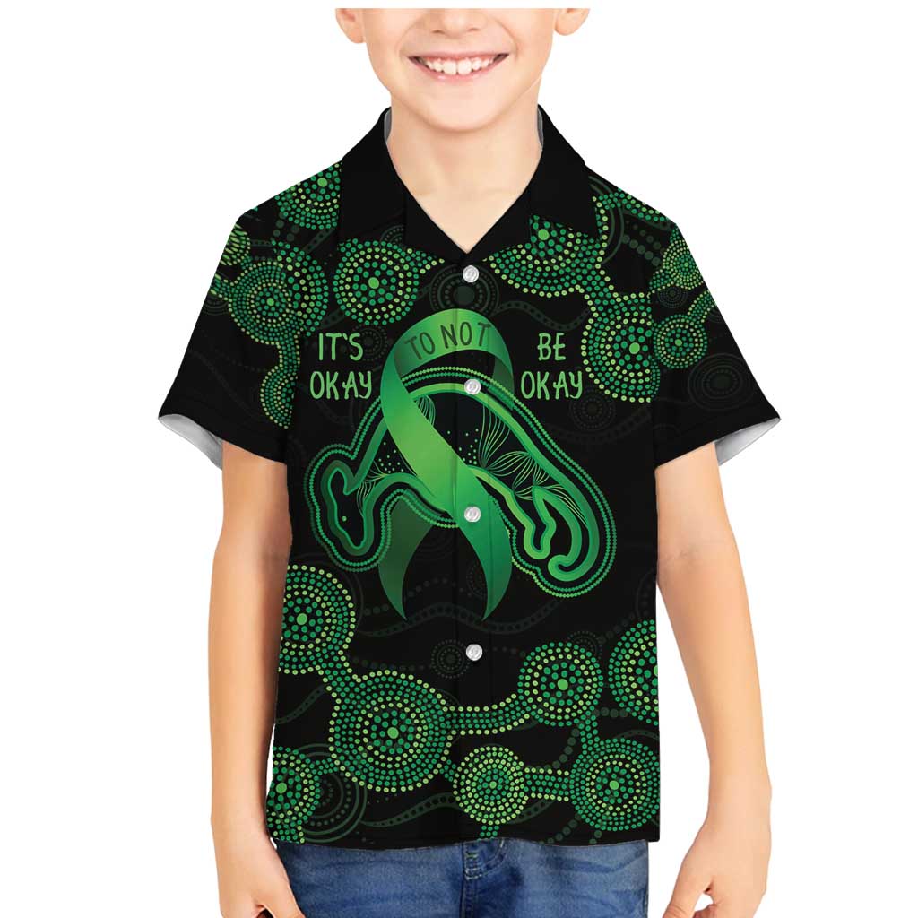 Green Kangaroo Ribbon Aboriginal Personalised Family Matching Mermaid Dress and Hawaiian Shirt Depression Awareness