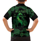 Green Kangaroo Ribbon Aboriginal Personalised Family Matching Off The Shoulder Long Sleeve Dress and Hawaiian Shirt Depression Awareness