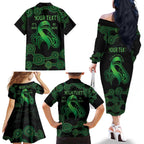 Green Kangaroo Ribbon Aboriginal Personalised Family Matching Off The Shoulder Long Sleeve Dress and Hawaiian Shirt Depression Awareness