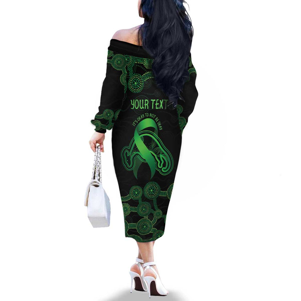 Green Kangaroo Ribbon Aboriginal Personalised Family Matching Off The Shoulder Long Sleeve Dress and Hawaiian Shirt Depression Awareness