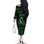 Green Kangaroo Ribbon Aboriginal Personalised Family Matching Off The Shoulder Long Sleeve Dress and Hawaiian Shirt Depression Awareness
