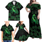 Green Kangaroo Ribbon Aboriginal Personalised Family Matching Off Shoulder Maxi Dress and Hawaiian Shirt Depression Awareness