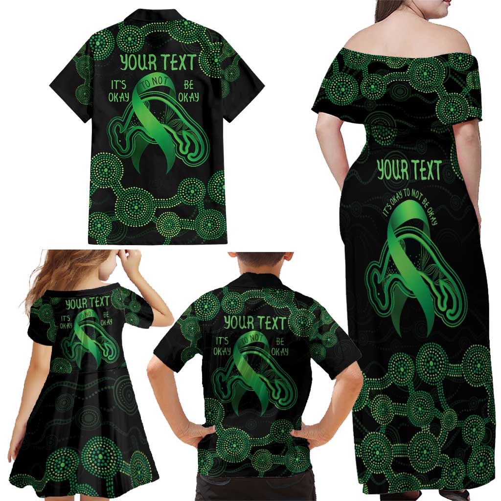 Green Kangaroo Ribbon Aboriginal Personalised Family Matching Off Shoulder Maxi Dress and Hawaiian Shirt Depression Awareness