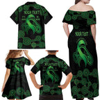 Green Kangaroo Ribbon Aboriginal Personalised Family Matching Off Shoulder Maxi Dress and Hawaiian Shirt Depression Awareness
