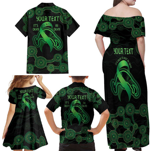 Green Kangaroo Ribbon Aboriginal Personalised Family Matching Off Shoulder Maxi Dress and Hawaiian Shirt Depression Awareness