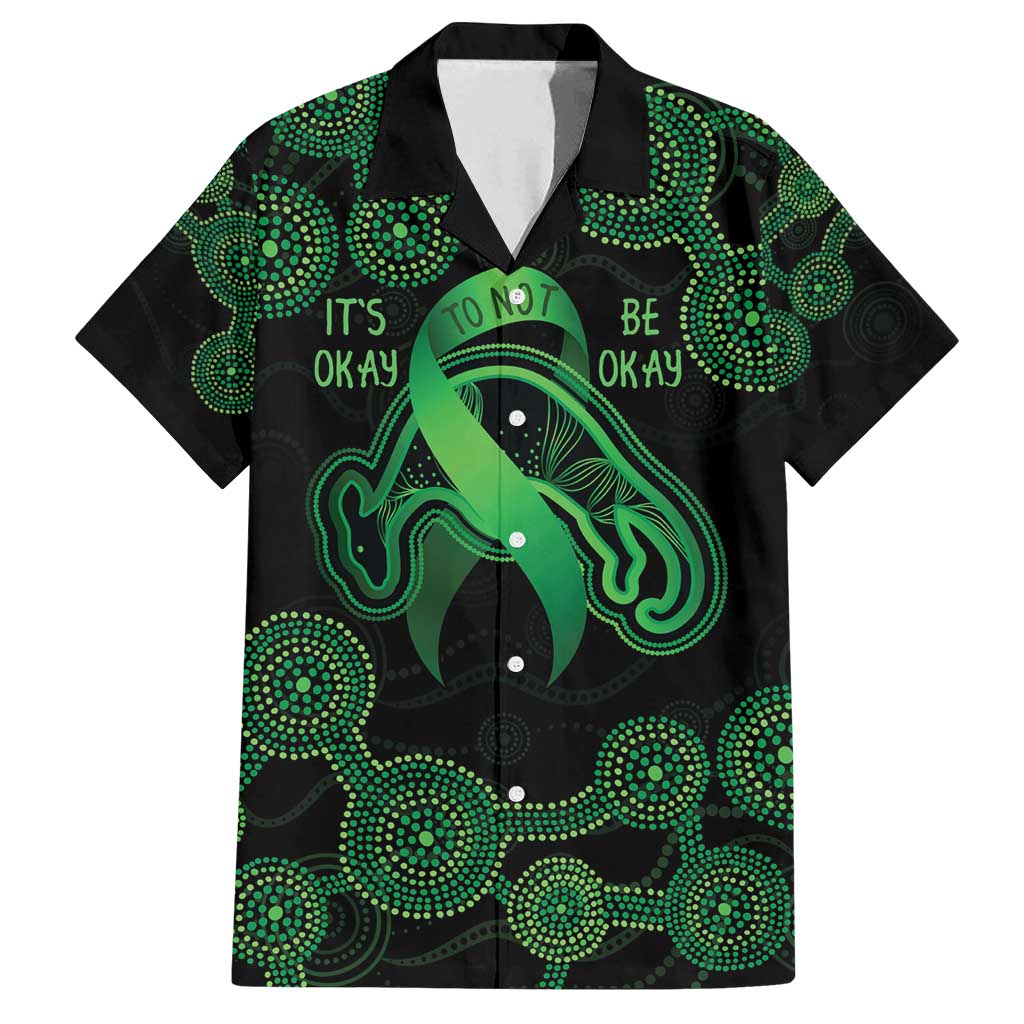 Green Kangaroo Ribbon Aboriginal Personalised Family Matching Off Shoulder Maxi Dress and Hawaiian Shirt Depression Awareness