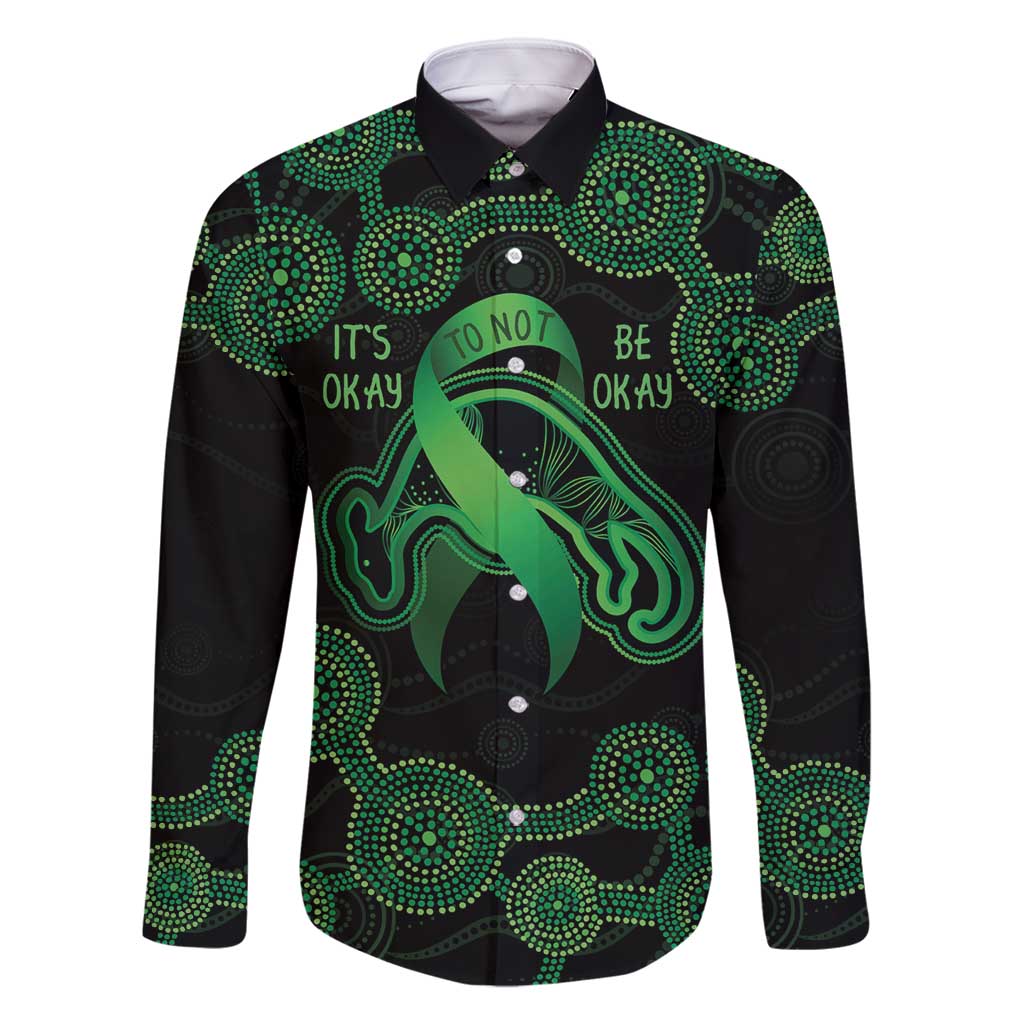 Green Kangaroo Ribbon Aboriginal Personalised Family Matching Off Shoulder Maxi Dress and Hawaiian Shirt Depression Awareness
