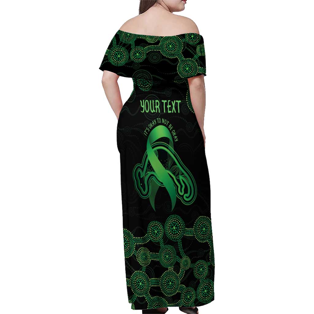Green Kangaroo Ribbon Aboriginal Personalised Family Matching Off Shoulder Maxi Dress and Hawaiian Shirt Depression Awareness