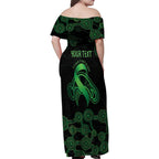 Green Kangaroo Ribbon Aboriginal Personalised Family Matching Off Shoulder Maxi Dress and Hawaiian Shirt Depression Awareness