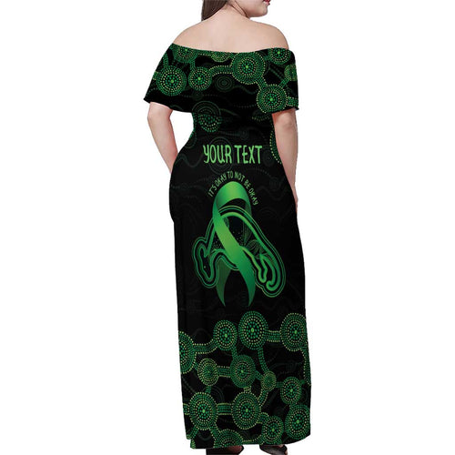 Green Kangaroo Ribbon Aboriginal Personalised Family Matching Off Shoulder Maxi Dress and Hawaiian Shirt Depression Awareness