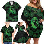 Green Kangaroo Ribbon Aboriginal Personalised Family Matching Off Shoulder Short Dress and Hawaiian Shirt Depression Awareness