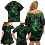 Green Kangaroo Ribbon Aboriginal Personalised Family Matching Off Shoulder Short Dress and Hawaiian Shirt Depression Awareness