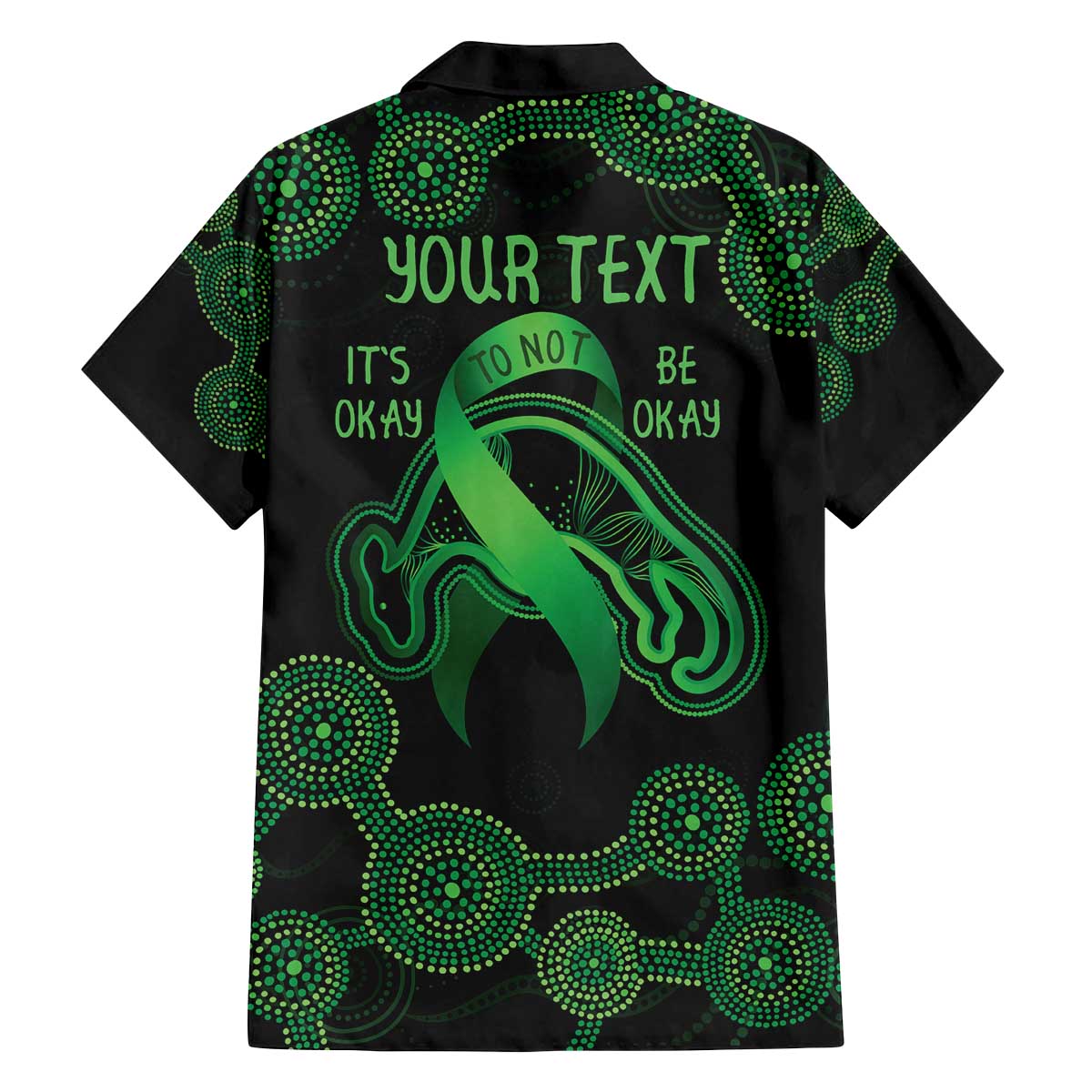 Green Kangaroo Ribbon Aboriginal Personalised Family Matching Off Shoulder Short Dress and Hawaiian Shirt Depression Awareness