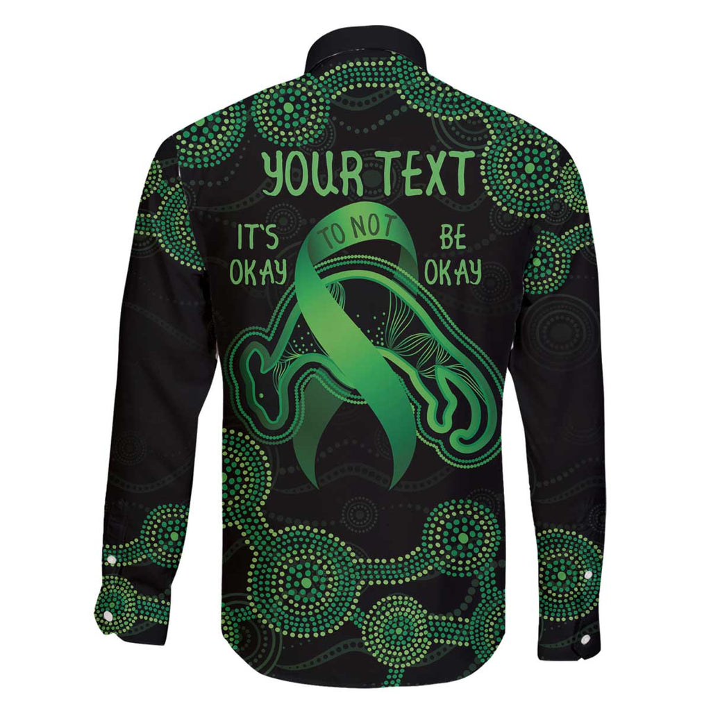 Green Kangaroo Ribbon Aboriginal Personalised Family Matching Off Shoulder Short Dress and Hawaiian Shirt Depression Awareness