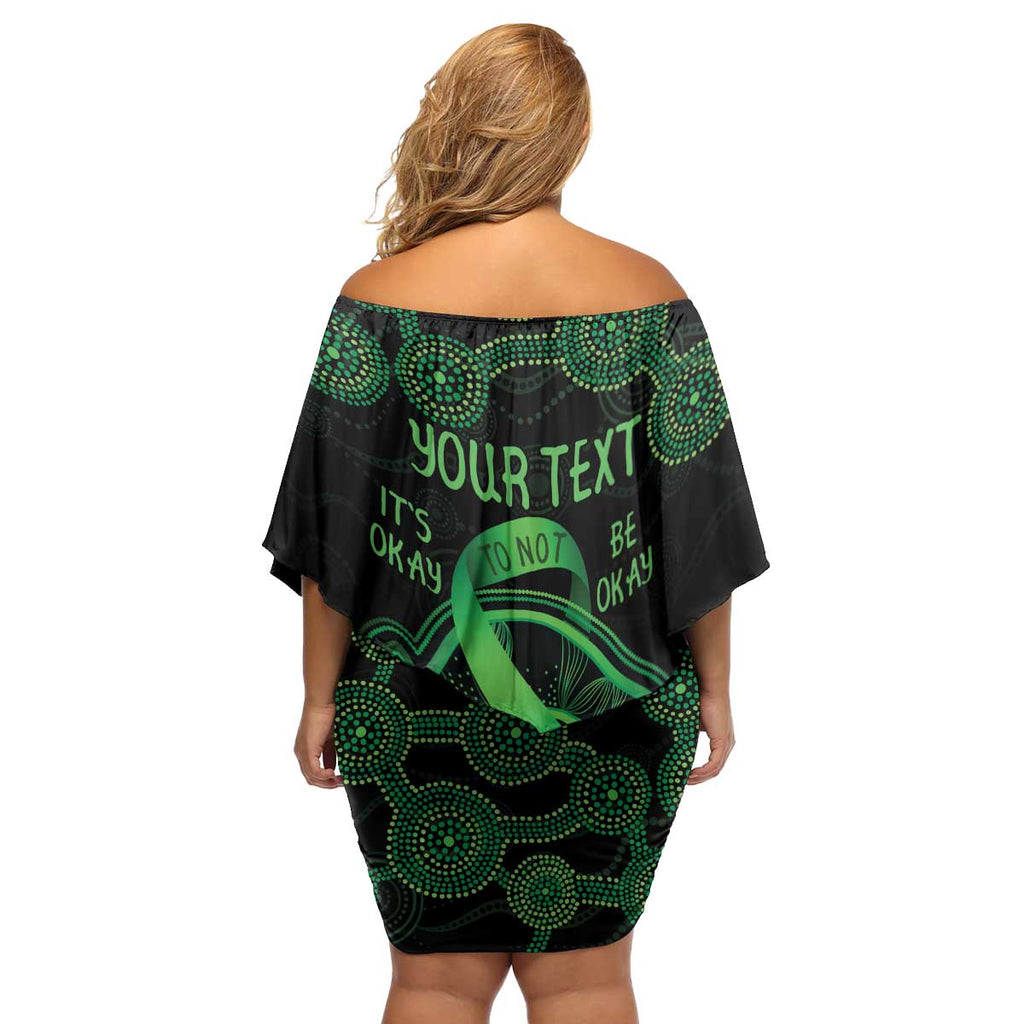 Green Kangaroo Ribbon Aboriginal Personalised Family Matching Off Shoulder Short Dress and Hawaiian Shirt Depression Awareness