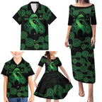 Green Kangaroo Ribbon Aboriginal Personalised Family Matching Puletasi and Hawaiian Shirt Depression Awareness