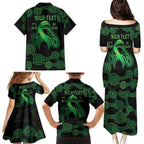 Green Kangaroo Ribbon Aboriginal Personalised Family Matching Puletasi and Hawaiian Shirt Depression Awareness