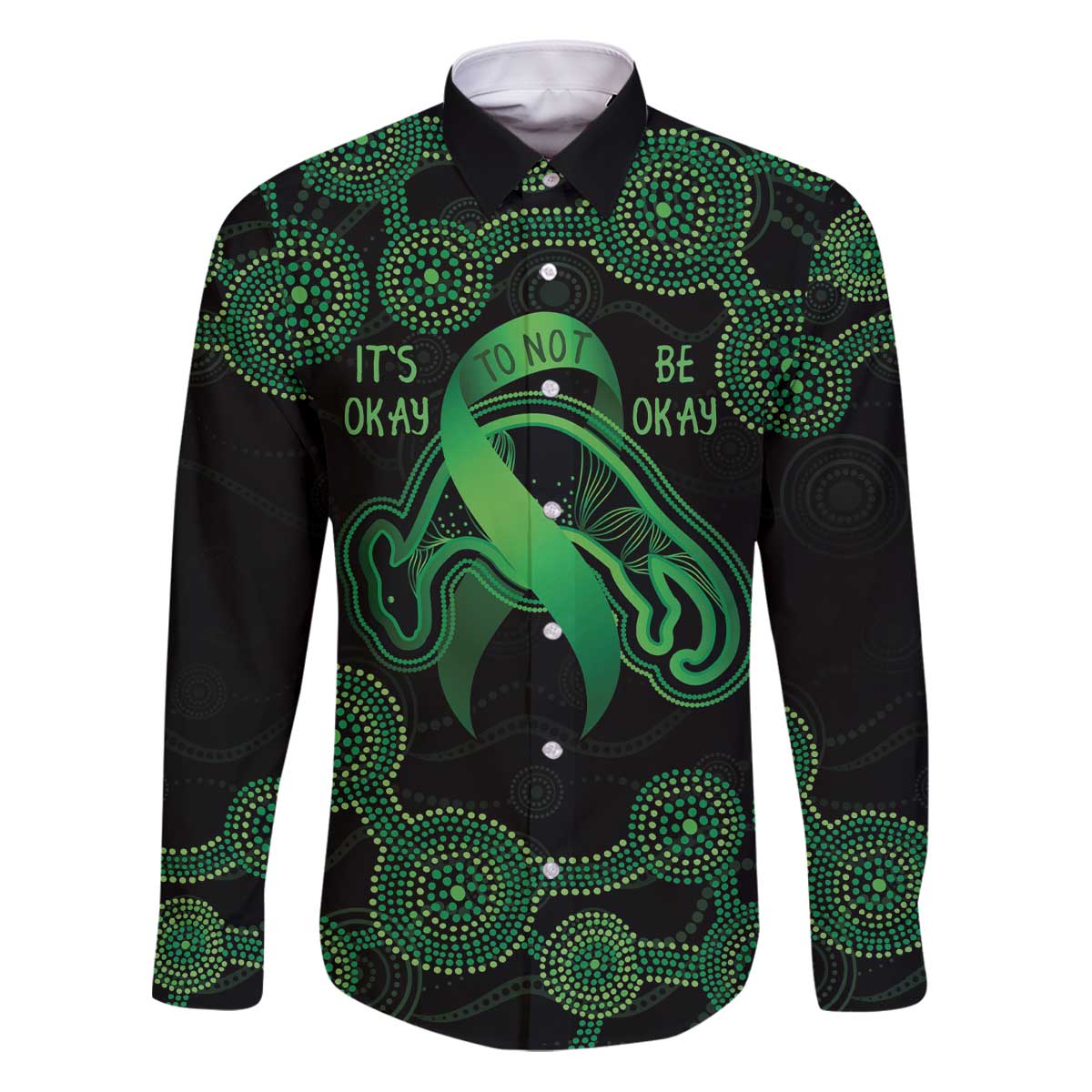 Green Kangaroo Ribbon Aboriginal Personalised Family Matching Puletasi and Hawaiian Shirt Depression Awareness