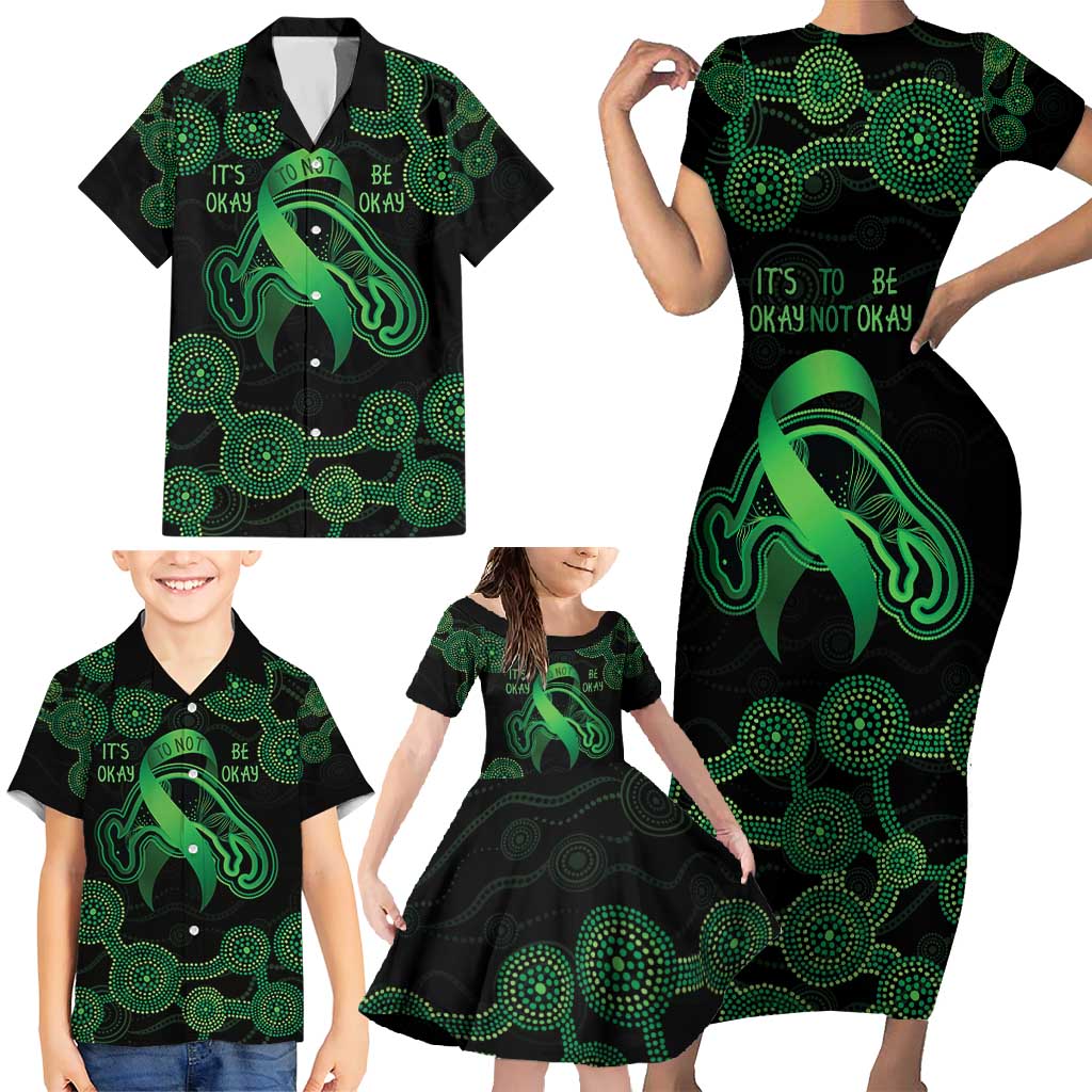 Green Kangaroo Ribbon Aboriginal Personalised Family Matching Short Sleeve Bodycon Dress and Hawaiian Shirt Depression Awareness