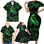 Green Kangaroo Ribbon Aboriginal Personalised Family Matching Short Sleeve Bodycon Dress and Hawaiian Shirt Depression Awareness