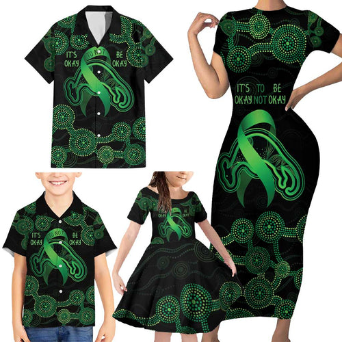Green Kangaroo Ribbon Aboriginal Personalised Family Matching Short Sleeve Bodycon Dress and Hawaiian Shirt Depression Awareness