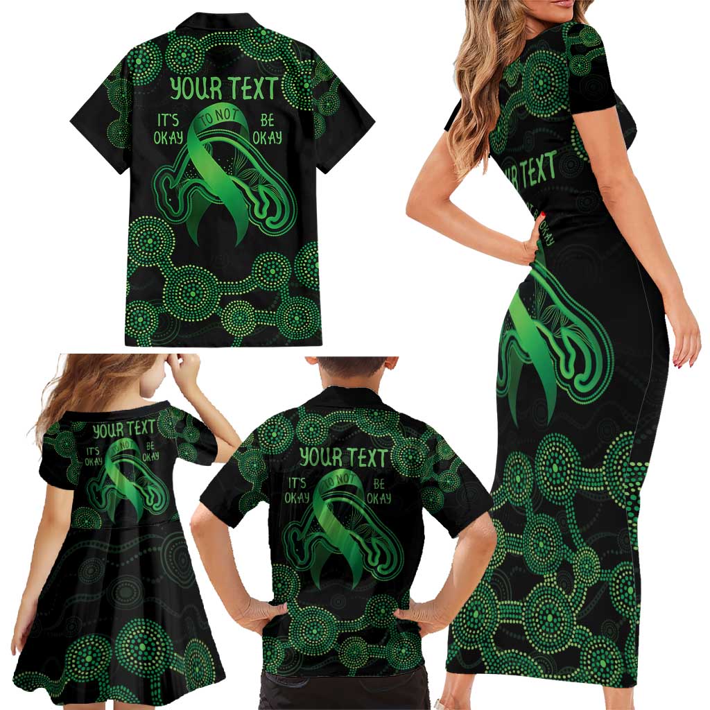 Green Kangaroo Ribbon Aboriginal Personalised Family Matching Short Sleeve Bodycon Dress and Hawaiian Shirt Depression Awareness