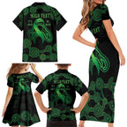 Green Kangaroo Ribbon Aboriginal Personalised Family Matching Short Sleeve Bodycon Dress and Hawaiian Shirt Depression Awareness