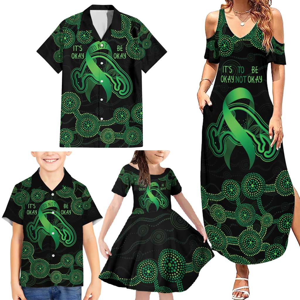Green Kangaroo Ribbon Aboriginal Personalised Family Matching Summer Maxi Dress and Hawaiian Shirt Depression Awareness