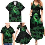 Green Kangaroo Ribbon Aboriginal Personalised Family Matching Summer Maxi Dress and Hawaiian Shirt Depression Awareness