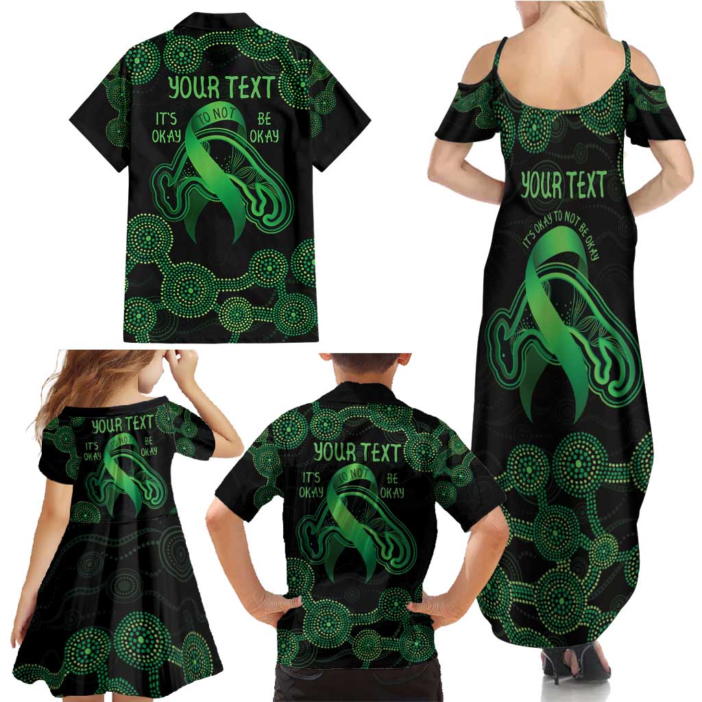 Green Kangaroo Ribbon Aboriginal Personalised Family Matching Summer Maxi Dress and Hawaiian Shirt Depression Awareness