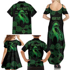 Green Kangaroo Ribbon Aboriginal Personalised Family Matching Summer Maxi Dress and Hawaiian Shirt Depression Awareness