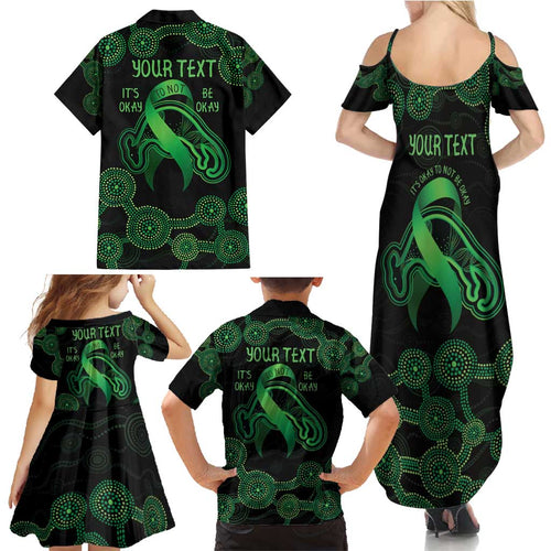 Green Kangaroo Ribbon Aboriginal Personalised Family Matching Summer Maxi Dress and Hawaiian Shirt Depression Awareness