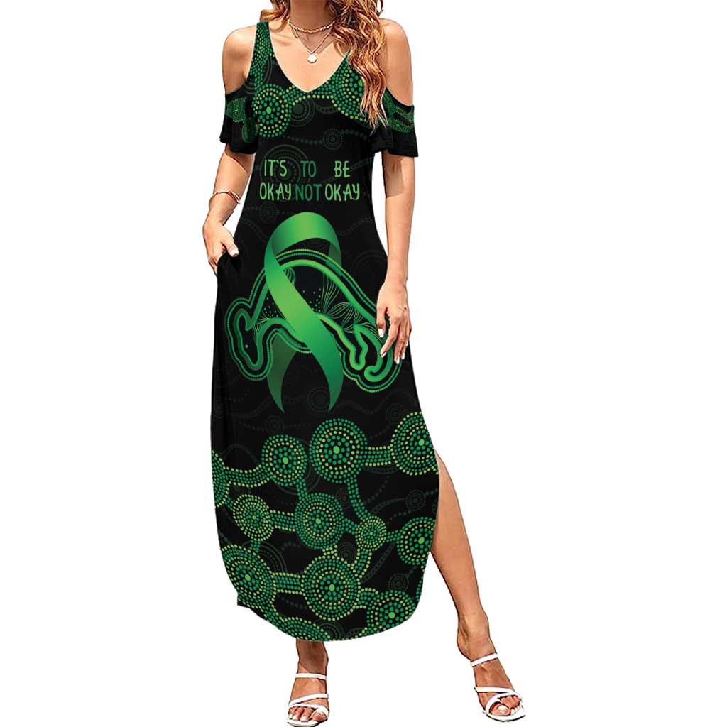 Green Kangaroo Ribbon Aboriginal Personalised Family Matching Summer Maxi Dress and Hawaiian Shirt Depression Awareness